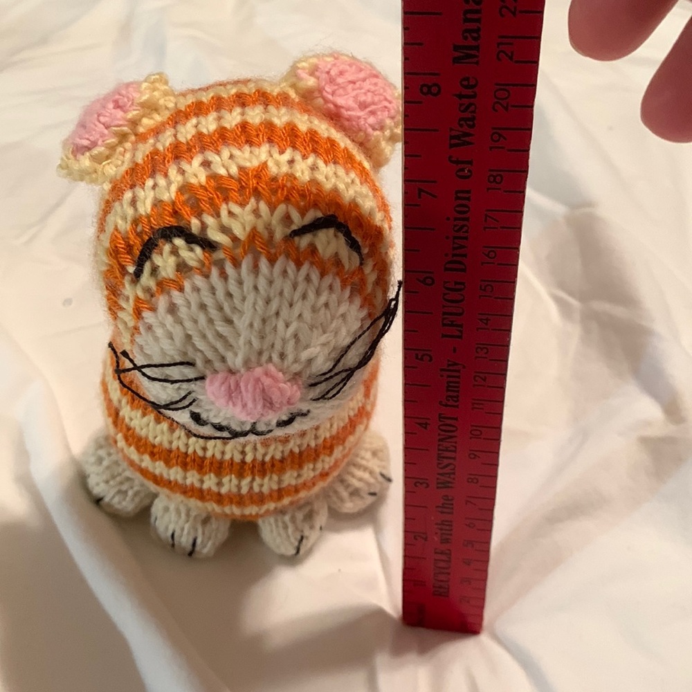 Hand crafted/ knitted stuffed toy cat. Spud and Cloe